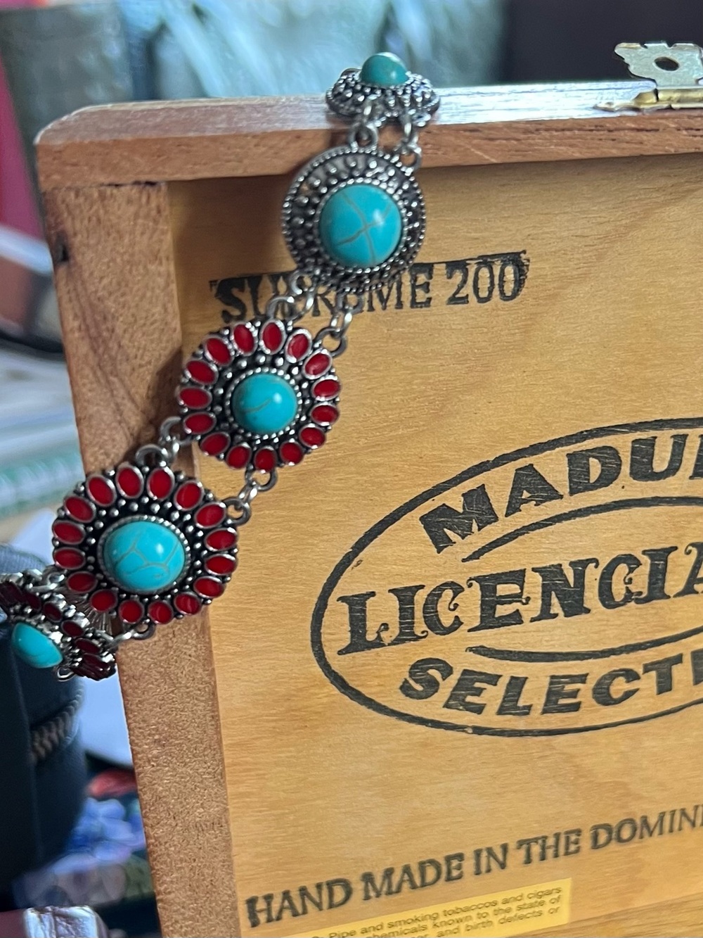 paparazzi Turquoise & Red Floral Link Bracelet
